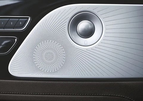 Two speakers of the available audio system are shown in a 2023 Lincoln Aviator® SUV | Rydell Lincoln in Independence IA